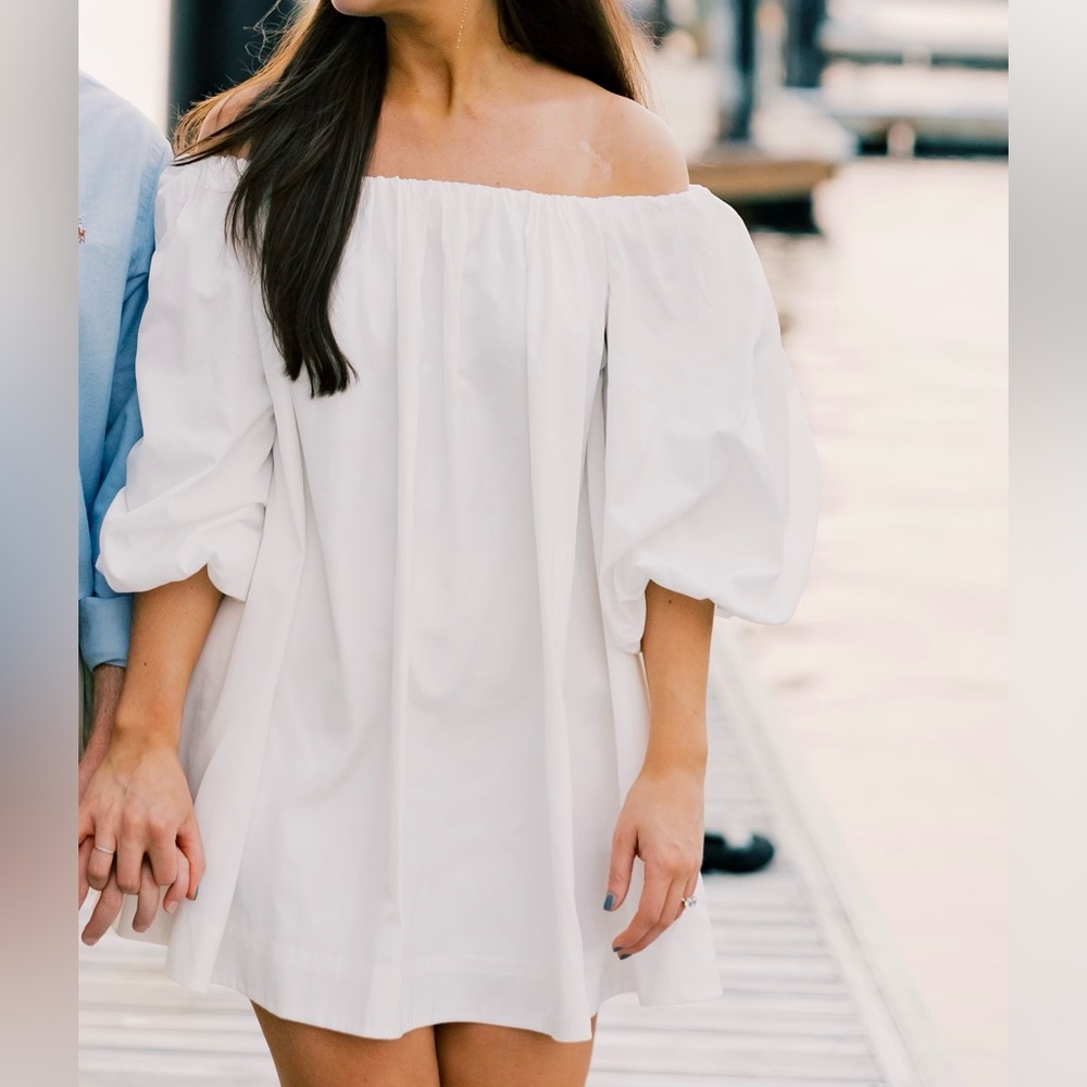 Anthropologie White Off-Shoulder Mini Dress
